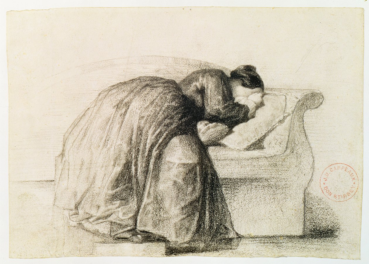 Studie plačící ženy (černá křída na papíře) od Jean Baptiste Carpeaux