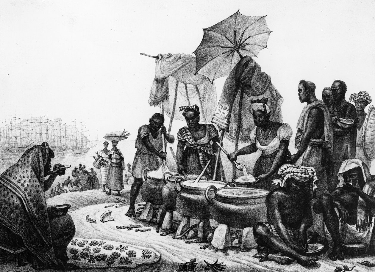 Černošky prodávající Angou, z knihy "Cesty po Brazílii", vyryl Thierry Freres (fl.1827-45), 1835 od Jean Baptiste Debret