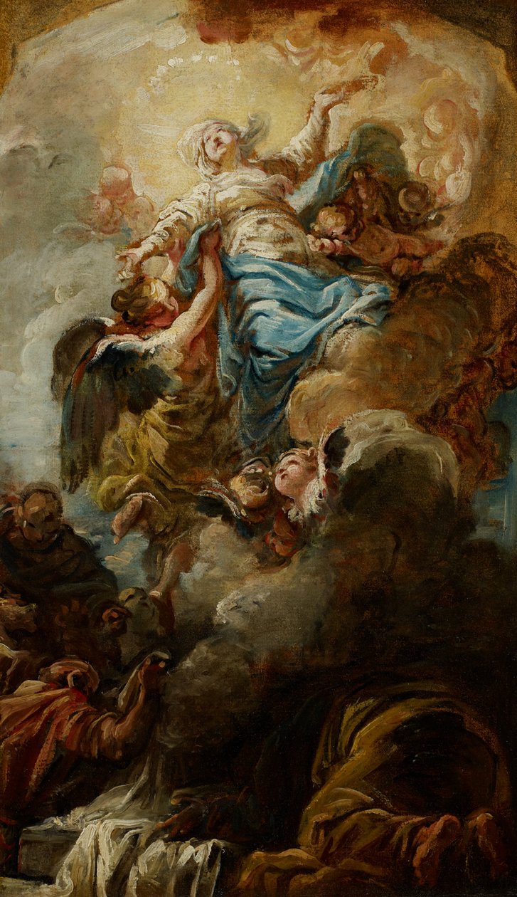 Studie k Nanebevzetí Panny Marie, kolem roku 1760 (olej na papíře) od Jean Baptiste Deshays de Colleville