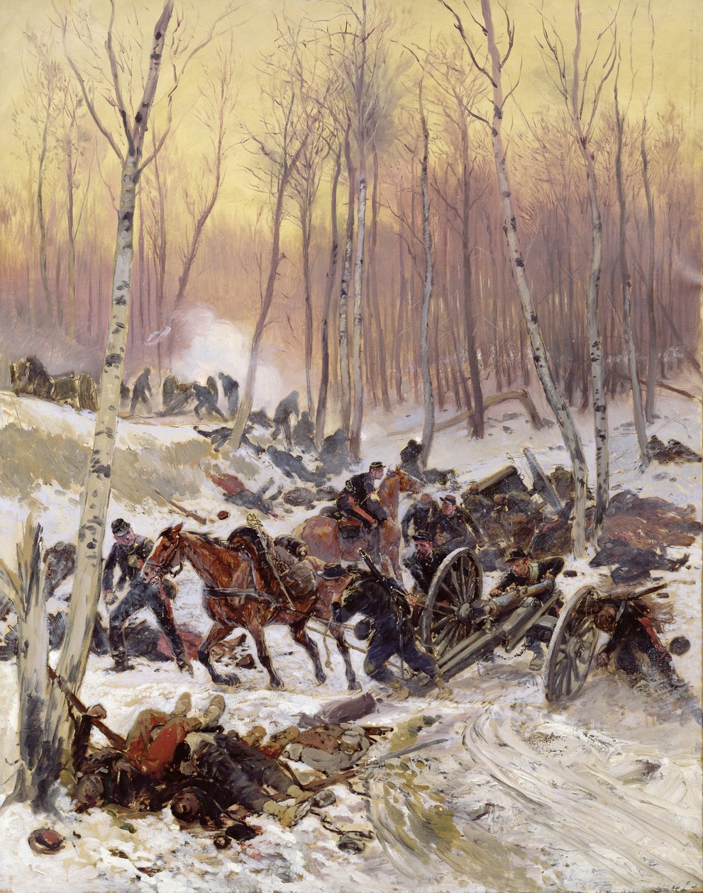 Dělostřelecký boj v lese během obléhání Paříže, 1870-71 od Jean Baptiste Edouard Detaille