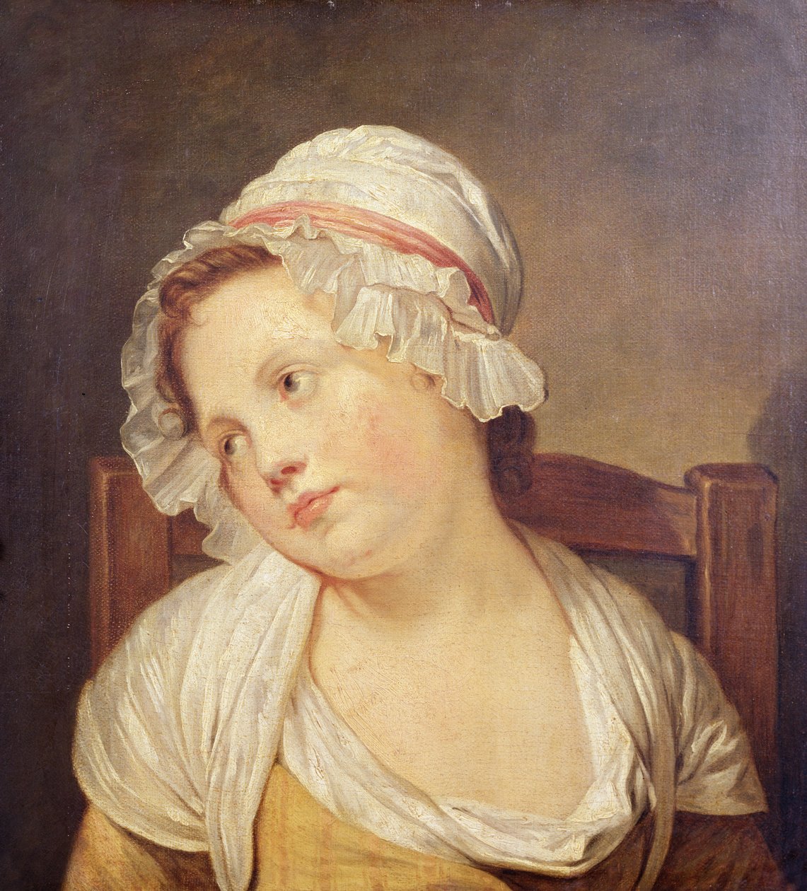 Mladá dívka v bílé čepici od Jean Baptiste Greuze