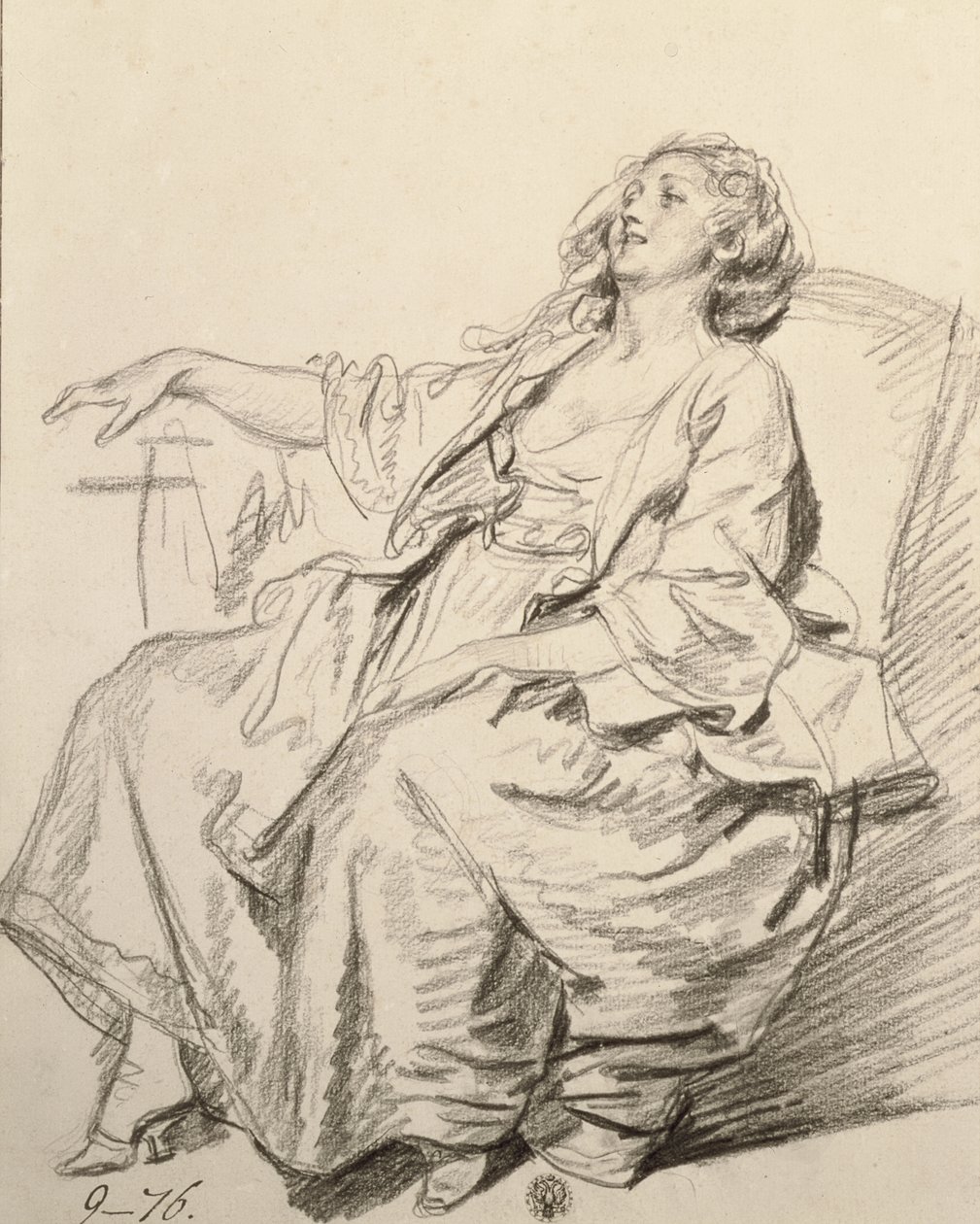 Mladá žena sedící v křesle, kolem 1768-69 (černá křída) od Jean Baptiste Greuze