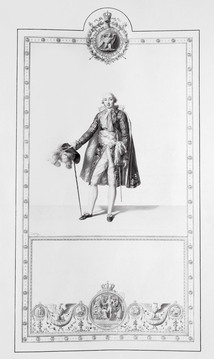Kostým císařského maršála pro korunovaci císaře Napoleona I. a císařovny Josefíny v Paříži dne 2. prosince 1804, ilustrace z „Livre du Sacre“, vydané v Paříži, 1804-15 (angl. od Jean Baptiste Isabey