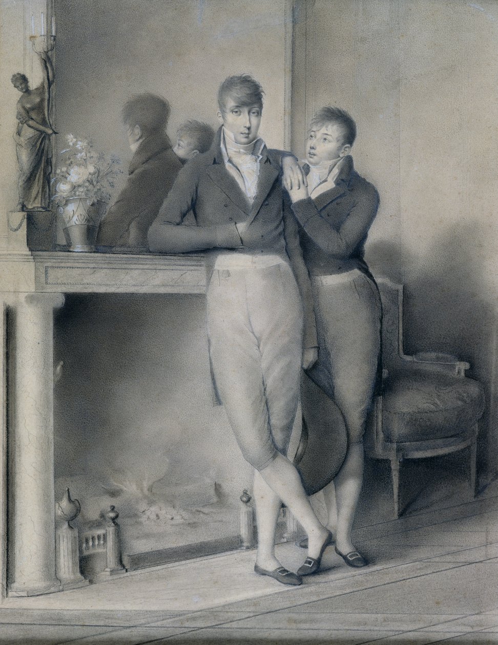 Dva mladí muži, 1803-04 (tužka na papíře zvýrazněná kvašem) od Jean Baptiste Jacques Augustin