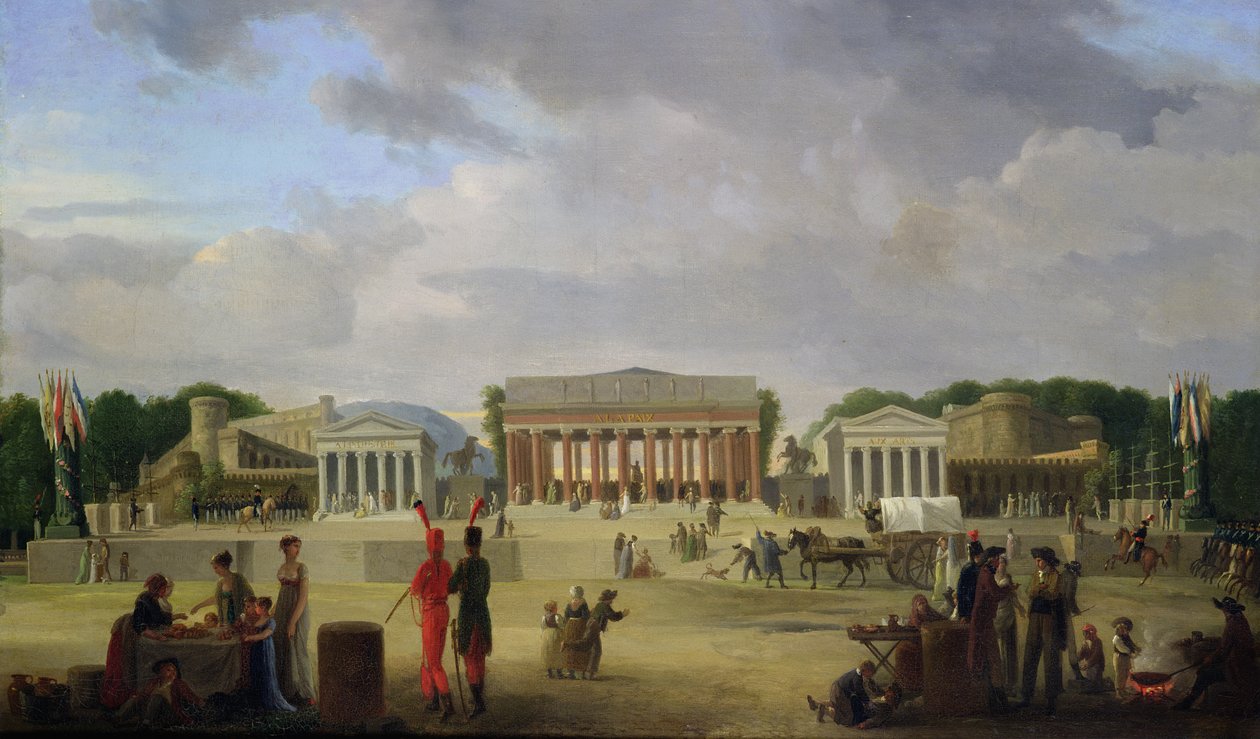 Pohled na Velké divadlo postavené na Place de la Concorde pro Fete de la Paix, 9. listopadu 1801 od Jean Baptiste Louis Cazin