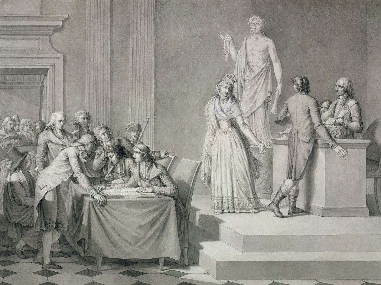 Republikánský rozvod (pero a inkoust a grisaille na papíře) od Jean Baptiste Mallet