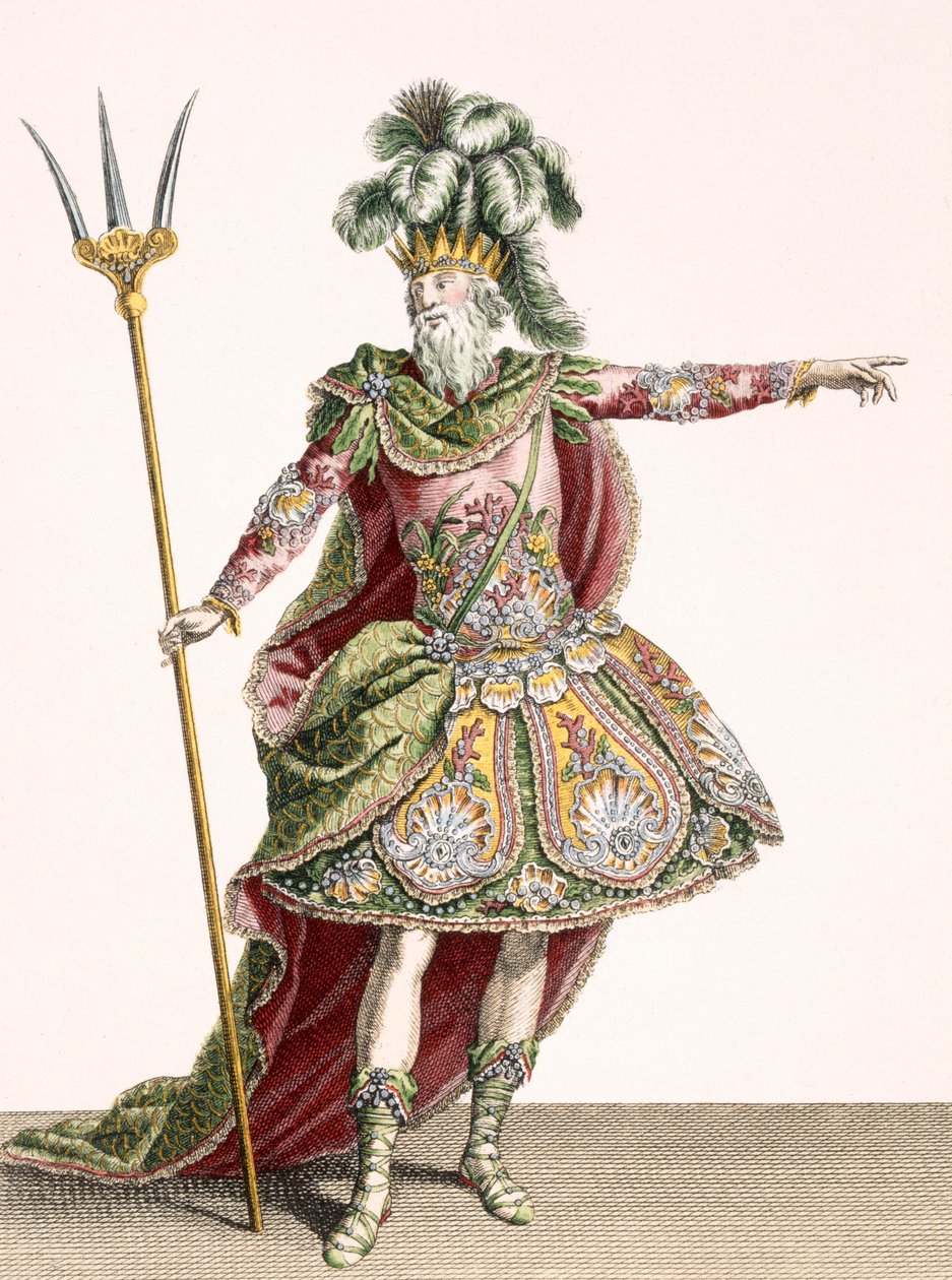 Kostým pro Neptuna v několika operách, vyryl Rene Gaillard (asi 1719-90) asi 1780 od Jean Baptiste Martin