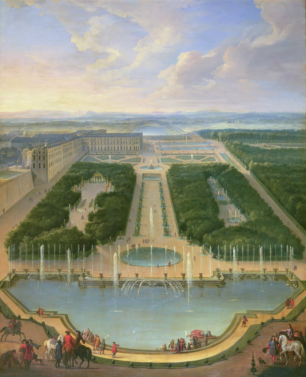 Perspektivní pohled na zámek ve Versailles z Neptunovy fontány, 1696 od Jean Baptiste Martin