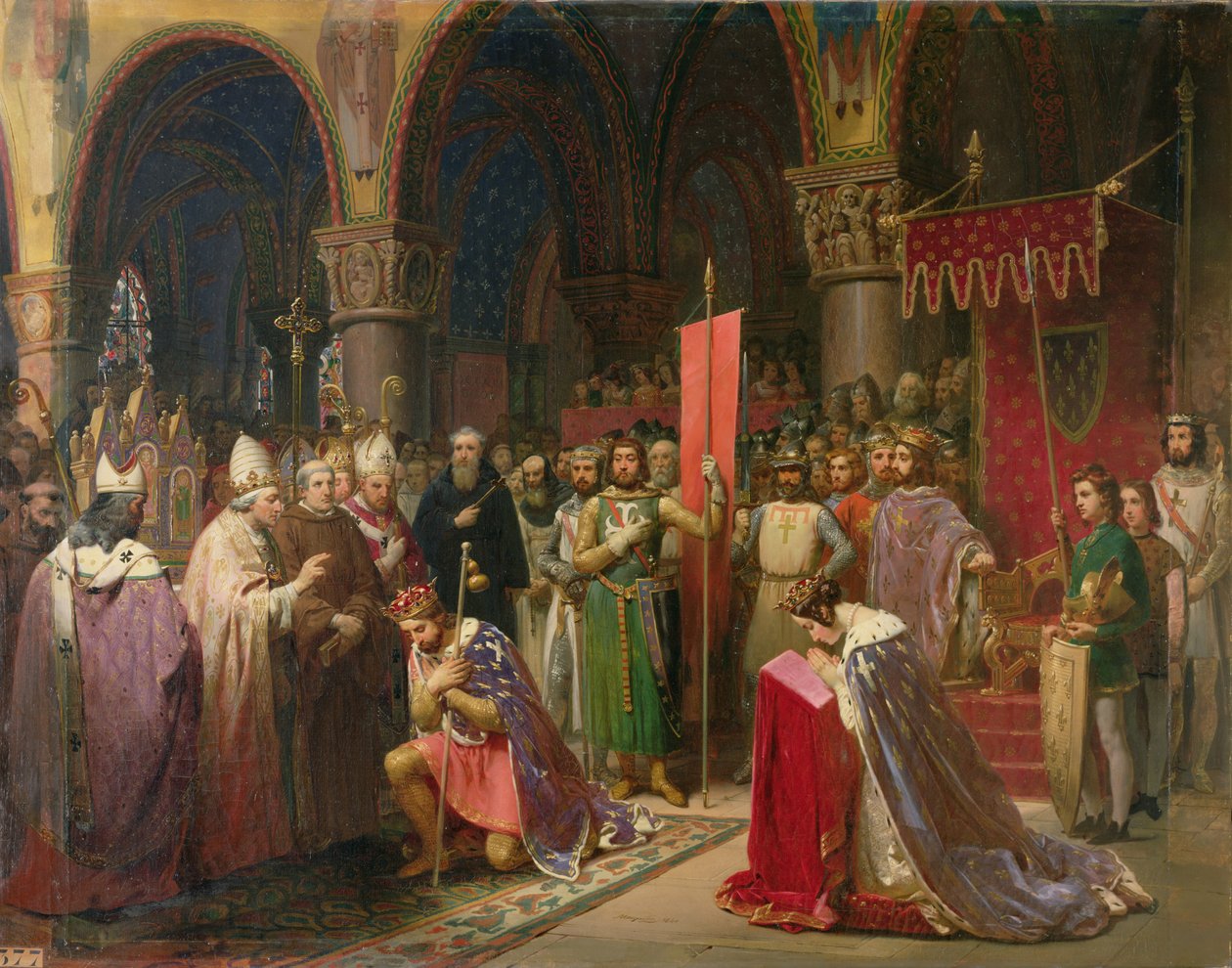 Ludvík VII. (asi 1120-1180) Mladý, francouzský král s praporem v St. Denis v roce 1147, 1840 od Jean Baptiste Mauzaisse