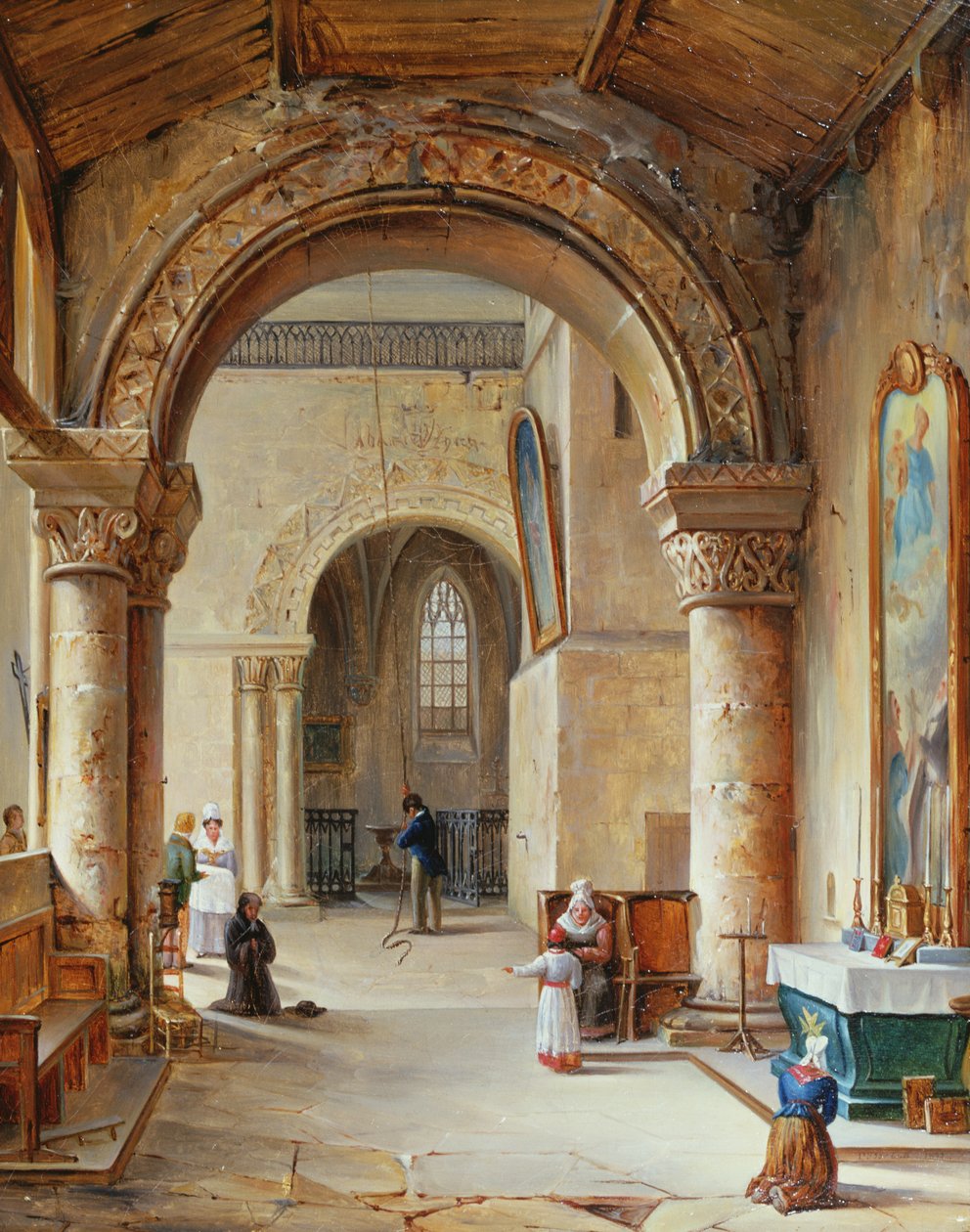 Interiér kostela v Normandii, 1832 od Jean Baptiste Messager