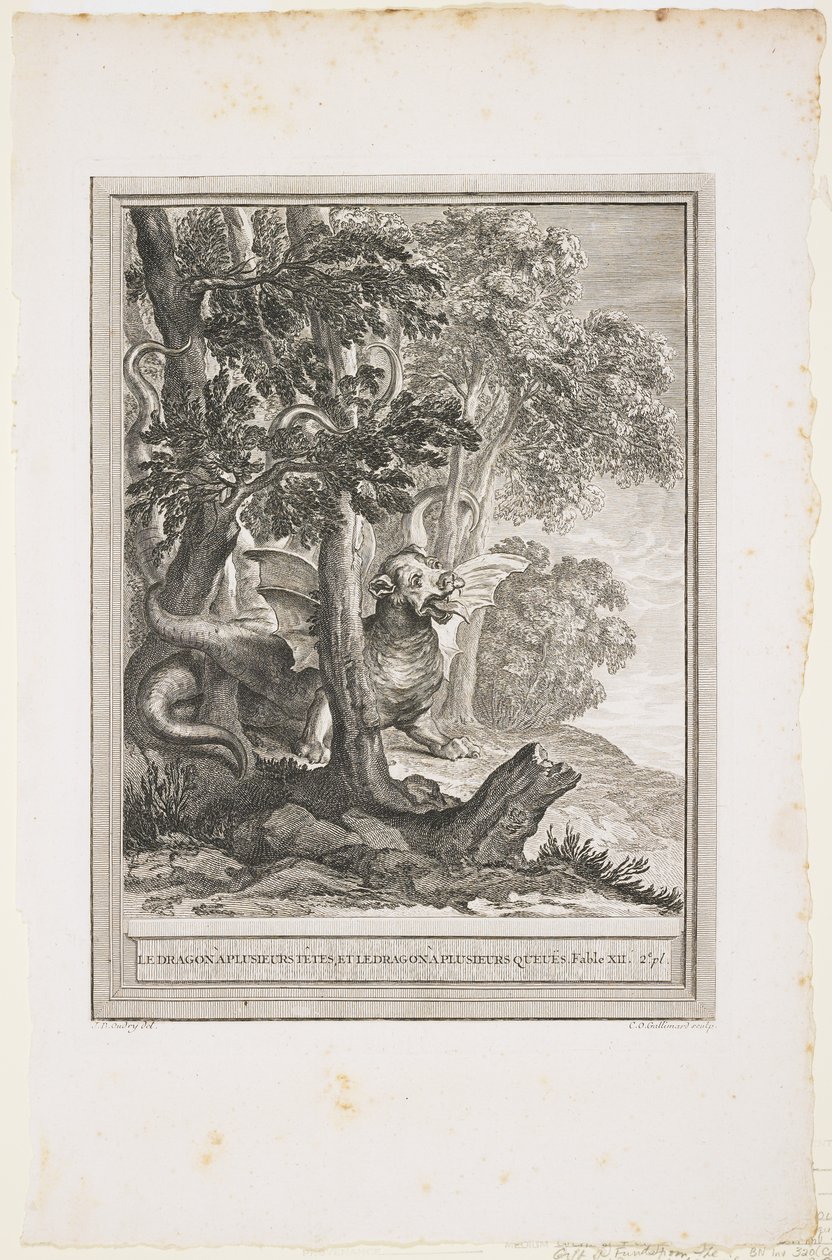 Drak mnoha ocasů, bajka XII, c. 1753-1755 od Jean Baptiste Oudry