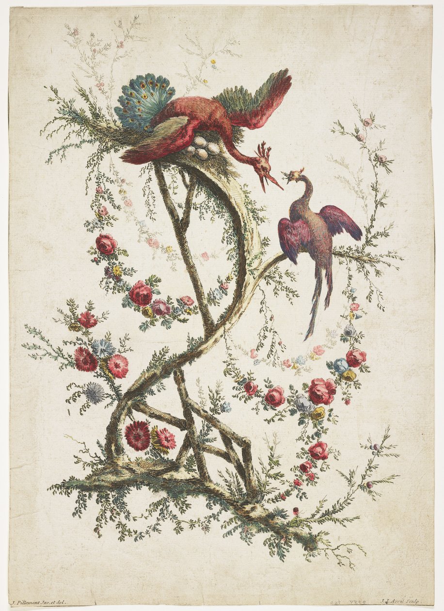 Ornament. Chinoiserie. Květiny a ptáci., 1770 od Jean Baptiste Pillement
