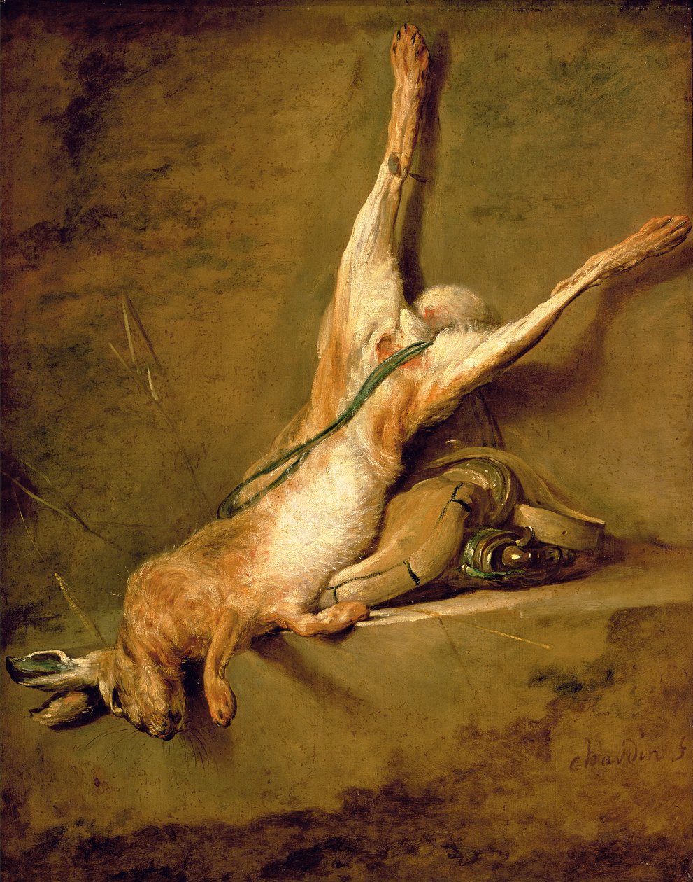 Mrtvý zajíc s prachovým rohem a gamebagem, kolem 1726-30 od Jean Baptiste Simeon Chardin