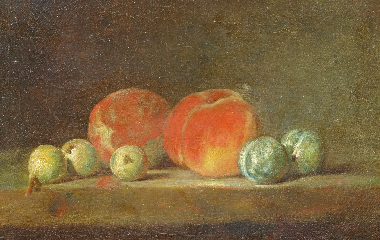 Broskve, hrušky a švestky na stole od Jean Baptiste Simeon Chardin