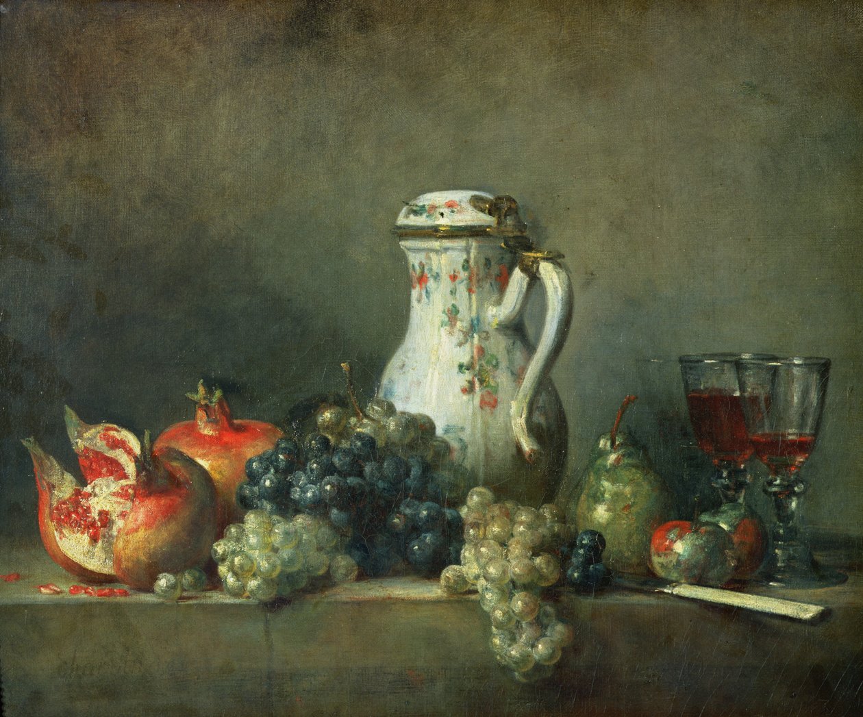 Zátiší s hrozny a granátovými jablky, 1763 od Jean Baptiste Simeon Chardin