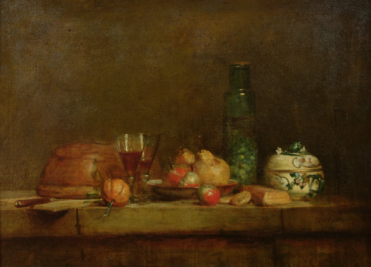 Zátiší s lahví oliv, 1760 od Jean Baptiste Simeon Chardin