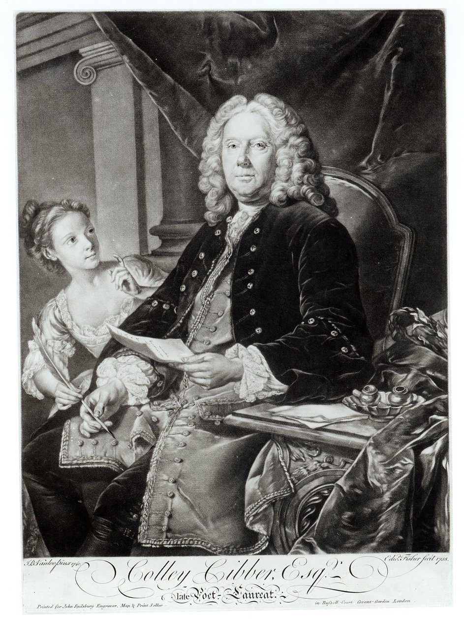Colley Cibber (1671-1757) 1758, vyryl Edward Fisher (1722-85) od Jean Baptiste Vanloo