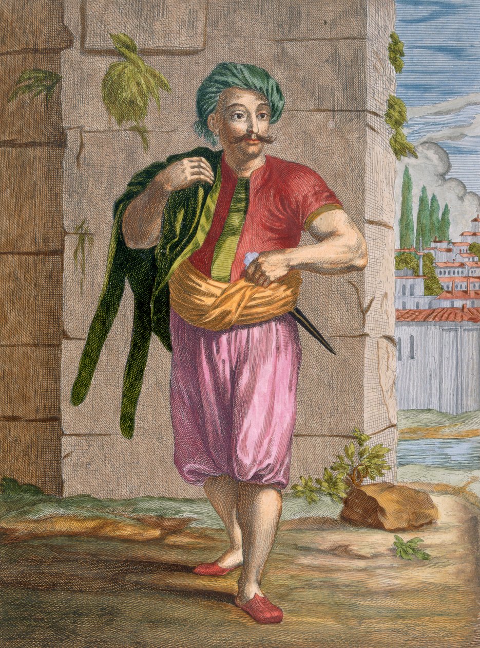 Levantine, deska 38 ze „Sbírky jednoho sta tisků představujících různé národy Levanty“ od Charlese de Ferriola, vyryl Charles-Nicholas Cochin (1688-1754), 1707-08 (kolor. od Jean Baptiste Vanmour