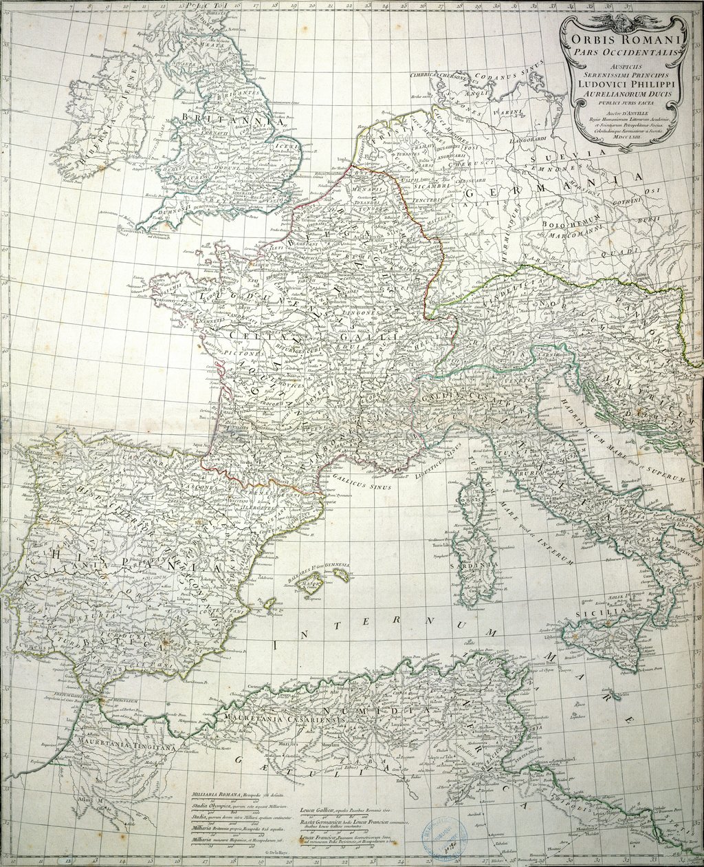 Mapa západní části Římské říše, 1763 od Jean Baptiste d