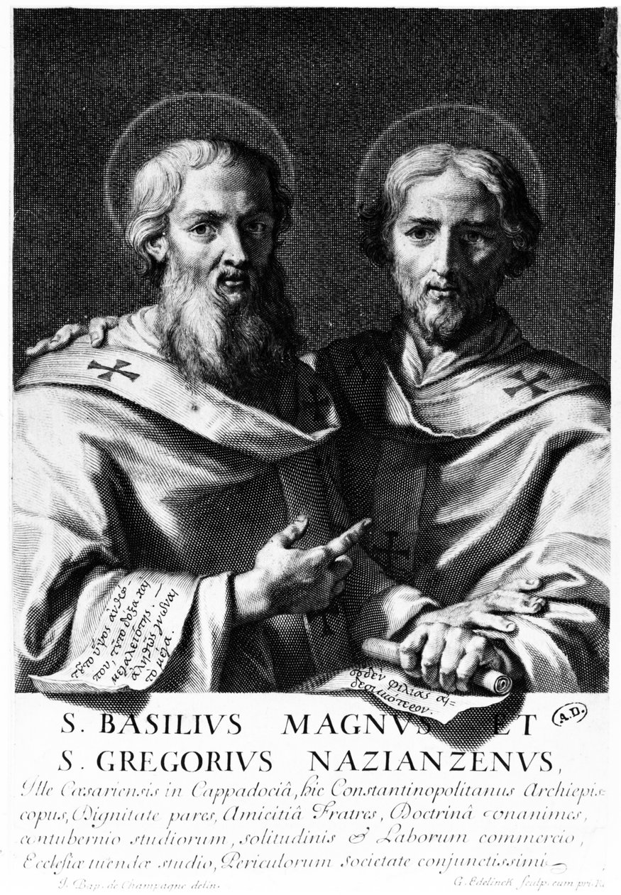 Svatý Basil Veliký a svatý Řehoř Naziánský, tisk Gerard Edelinck od Jean Baptiste de Champaigne
