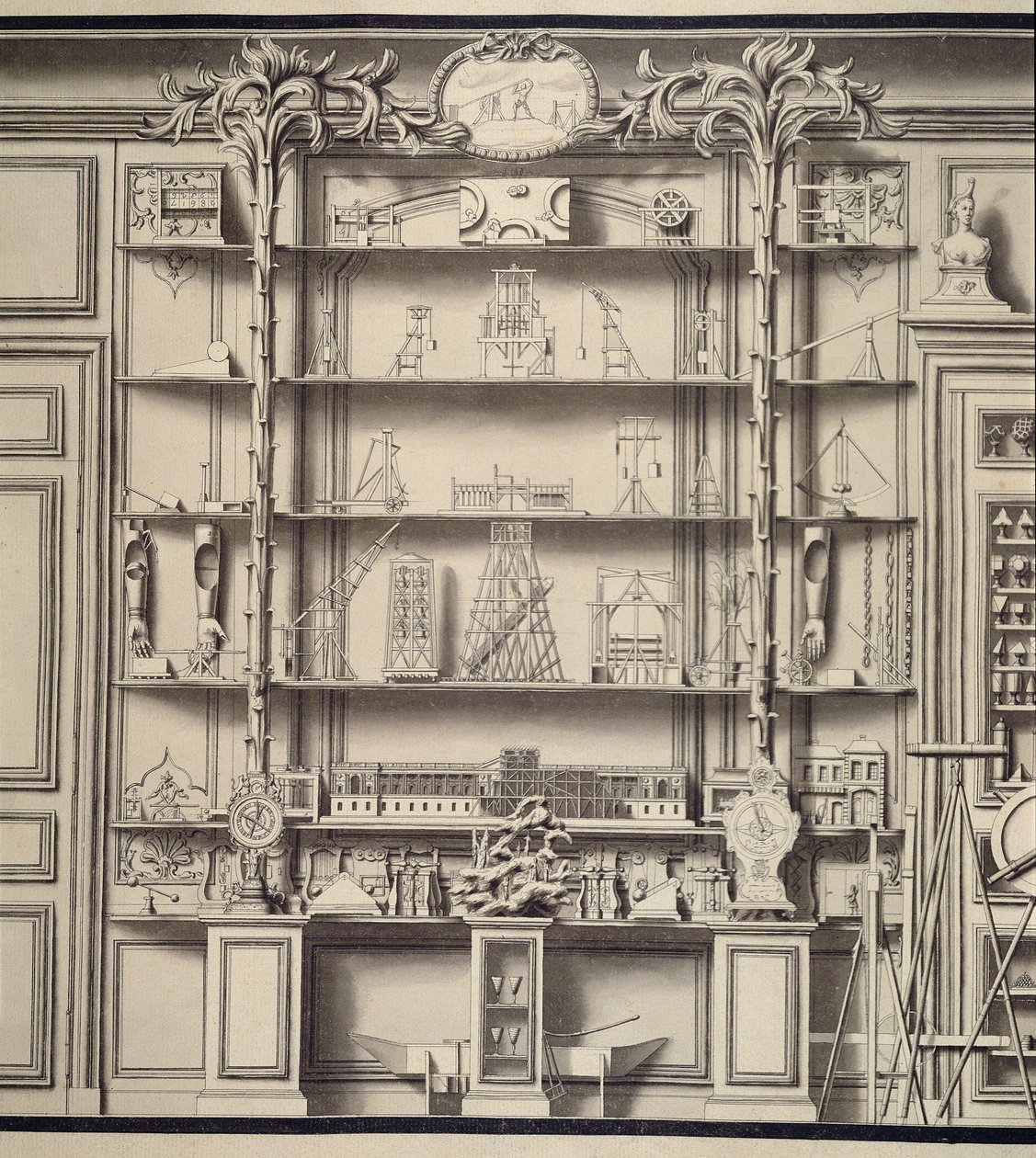 Modely Les Forces Movvantes, od Bonnier de la Mossons Cabinet de Physique (pero a inkoust a mytí na papíře) od Jean Baptiste, the Younger Courtonne