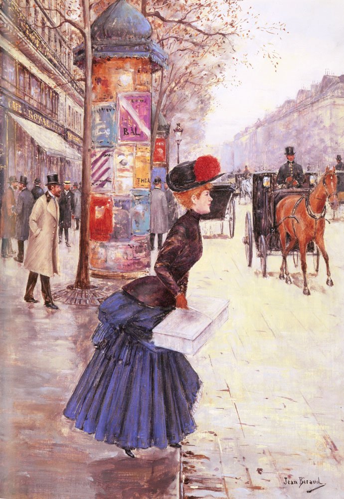 Mladá žena přes bulvár od Jean Beraud