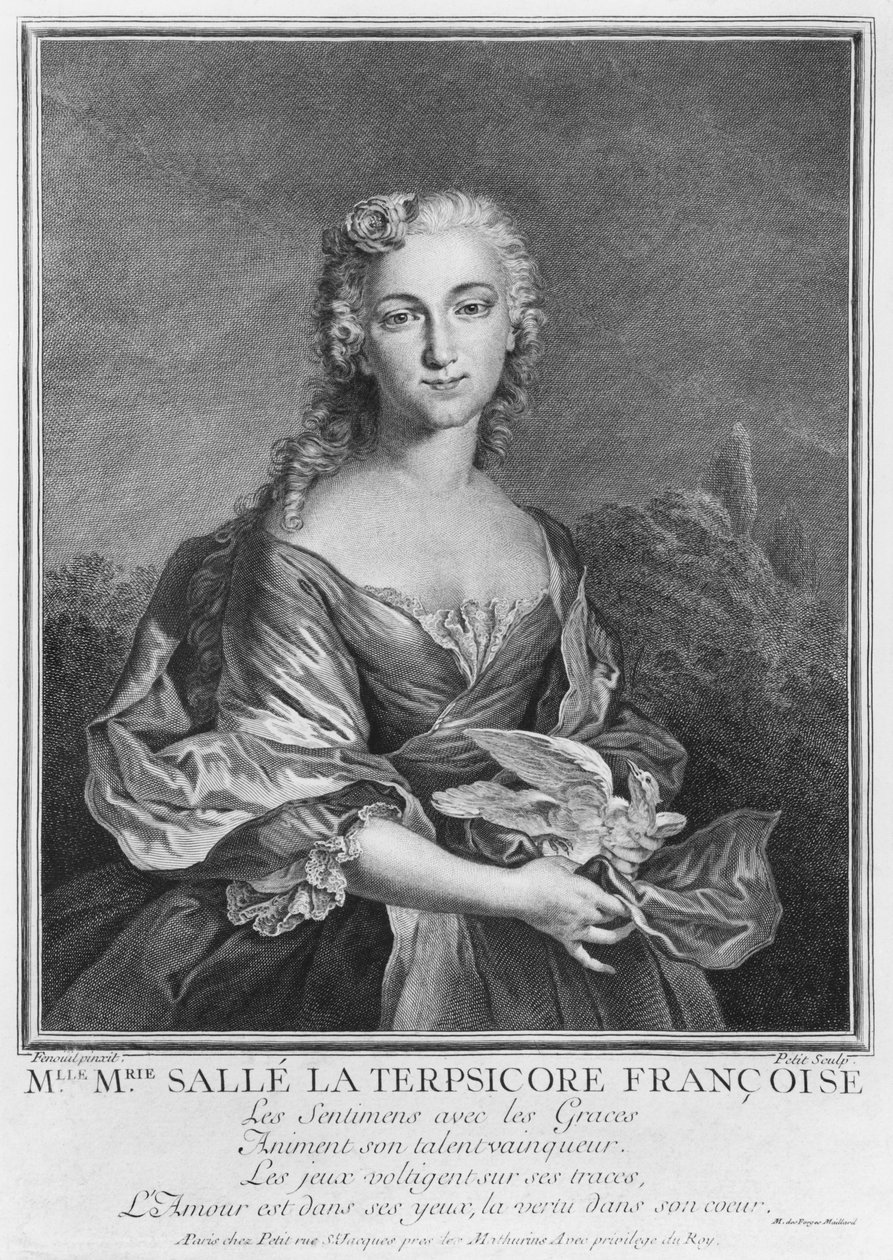 Mademoiselle Marie Salle jako francouzský Terpsichore, vyrytý Petit (viz také 414545) od Jean Cesar Fenouil