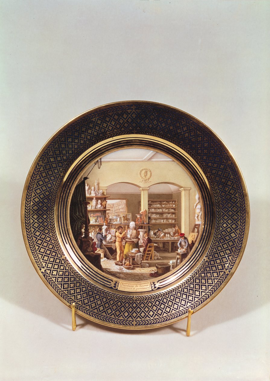 Talíř zobrazující dílnu Sevres za ředitele Alexandra Brogniarta (1770-1847) (porcelán) od Jean Charles Develly