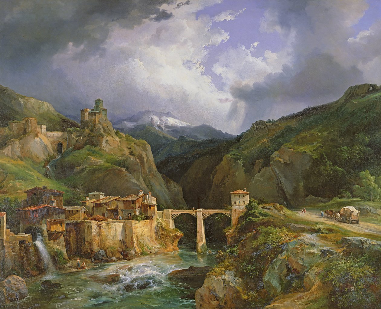 Vesnice a most Crevola na cestě ze Simplonu do Domodossola, 1832 od Jean Charles Joseph Rémond