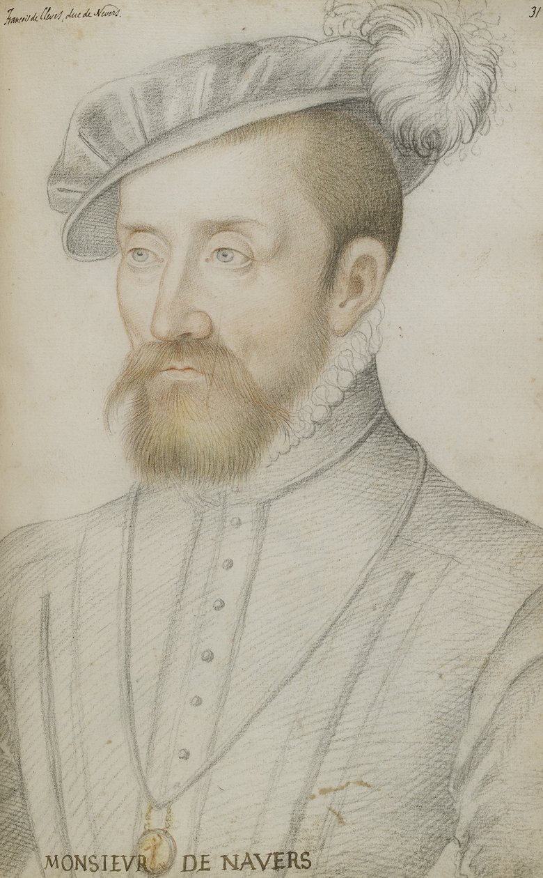 François de Cleves (černé, červené a žluté křídy na papíře) od Jean Clouet