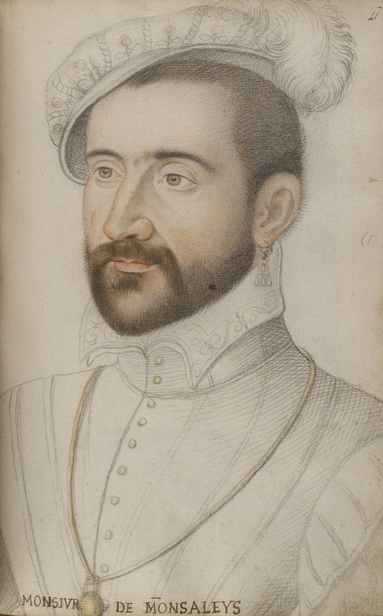 Jacques de Balaguier (černé, červené a žluté křídy na papíře) od Jean Clouet