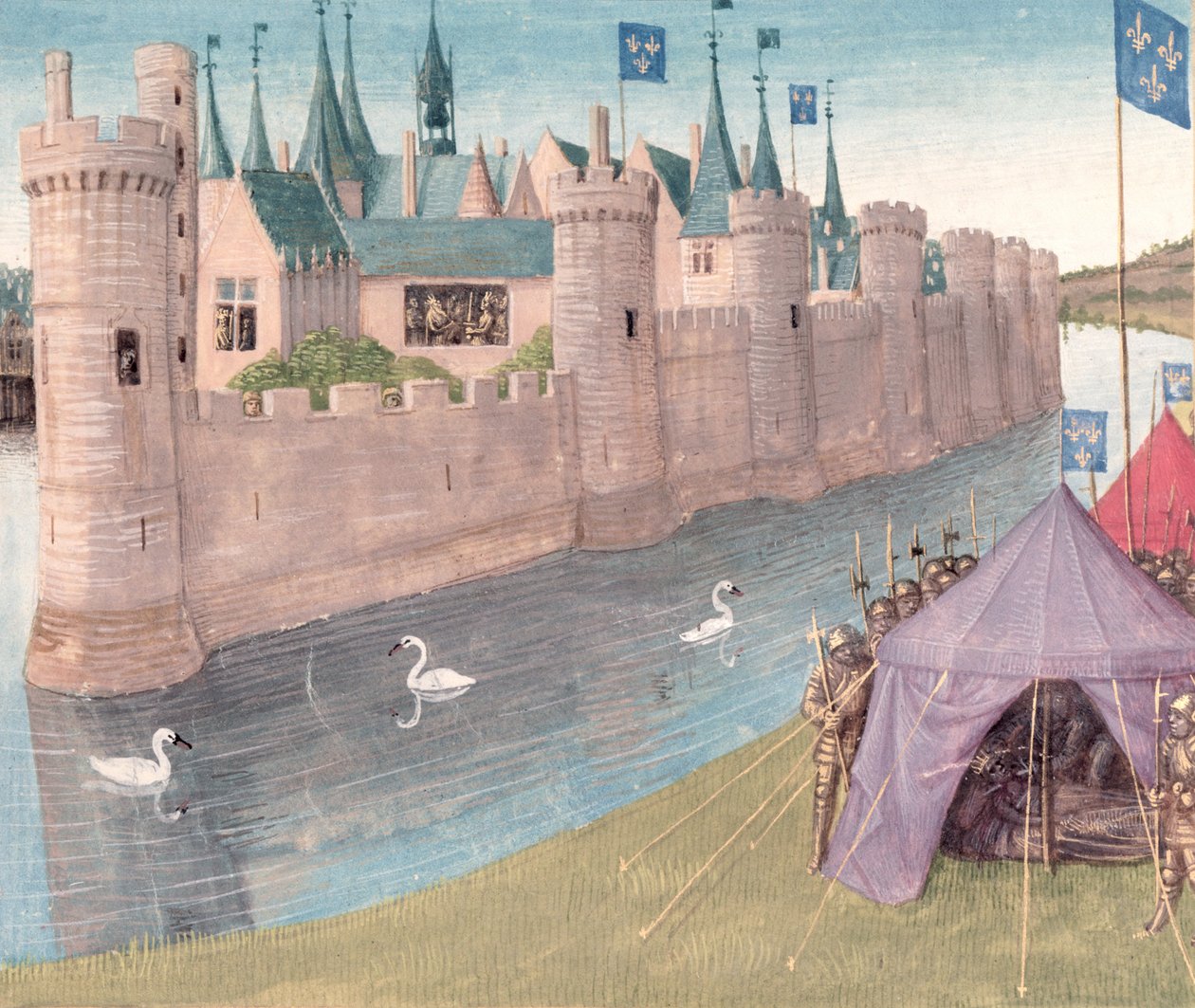 Paní Fr 6465 f.25 Smrt Clothara I. († 561) a rozdělení jeho království, Grandes Chroniques de France od Jean Fouquet