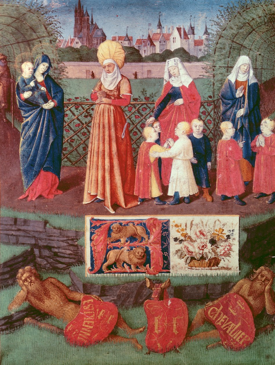 Nouv Acq Lat 1416 f.121r Svatá Anna se třemi vdanými ženami, z "Heures d