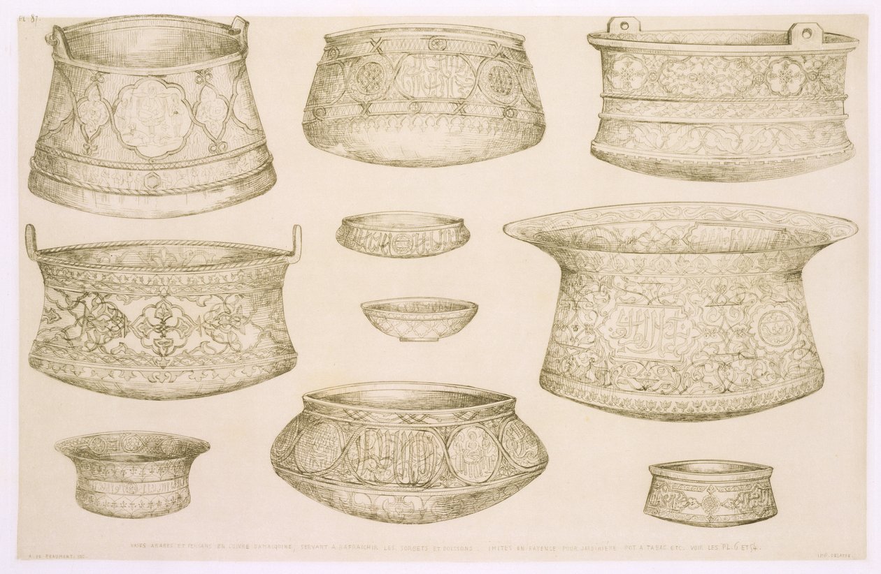Designy pro arabské a perské mísy a mísy, z „Umění a průmysl“, vydal Delatre, Paříž, 1857 od Jean Francois Albanis de Beaumont