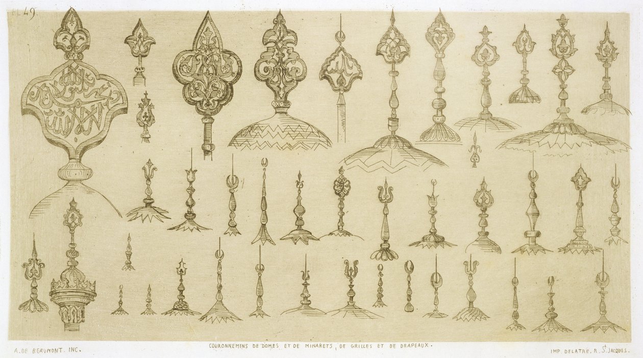 Ozdobné knoflíky ve tvaru kupolí a minaretů, z „Umění a průmysl“, vydané nakladatelstvím Delatre, Paříž, 1857 od Jean Francois Albanis de Beaumont
