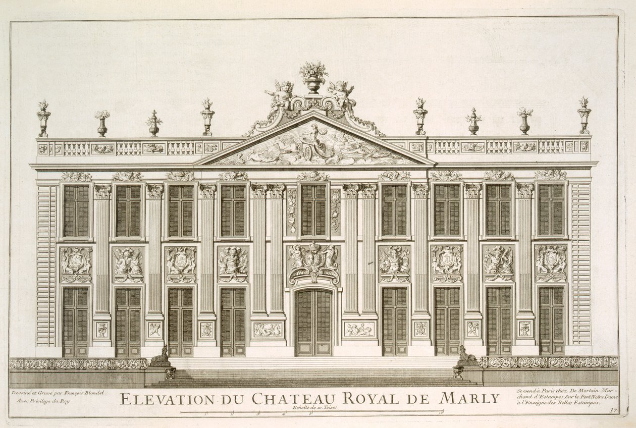 Povýšení královského zámku v Marly, c.1720s od Jean Francois Blondel