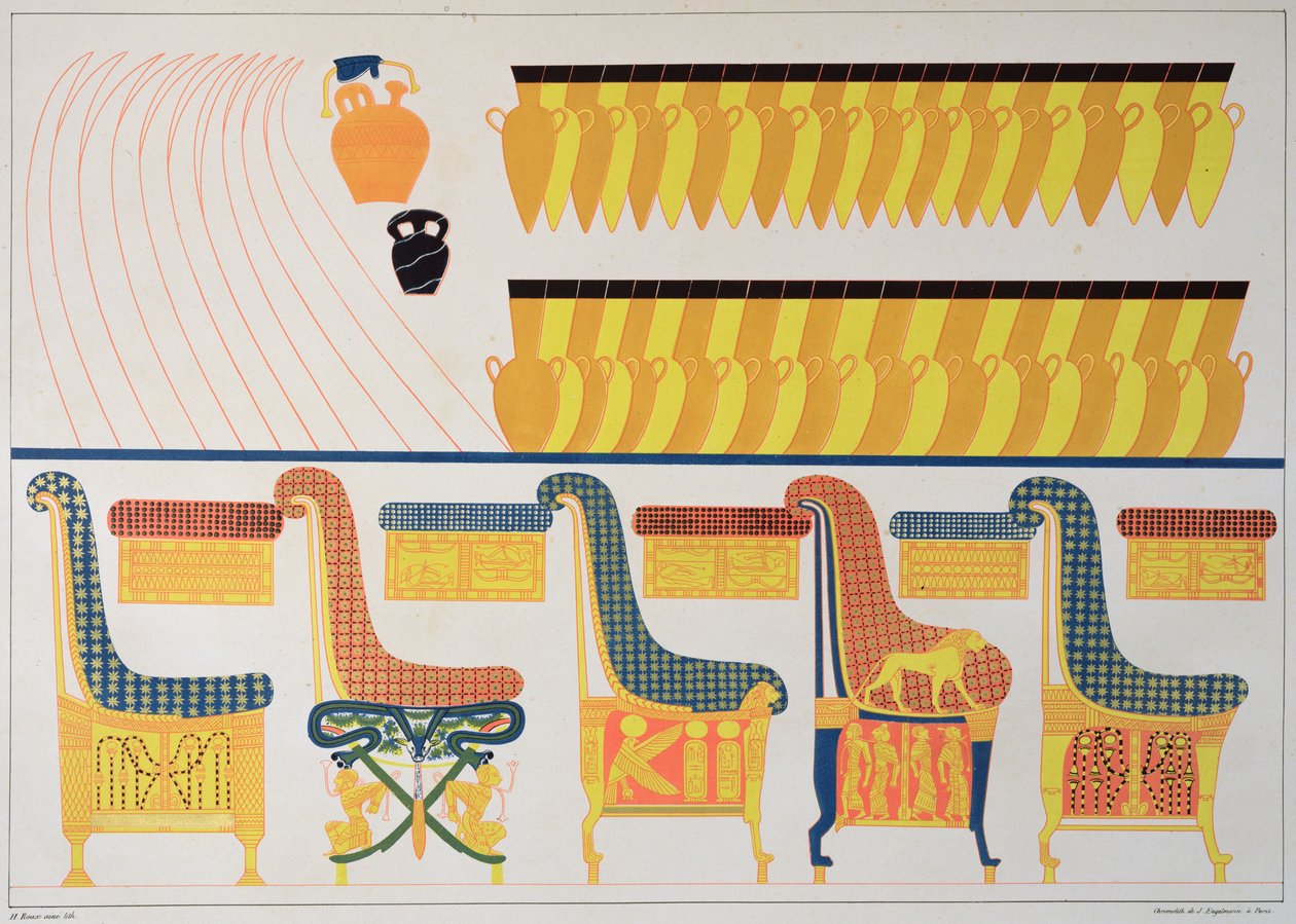 Fresky nábytku z hrobky Ramsese IV., 1835-45 od Jean Francois Champollion