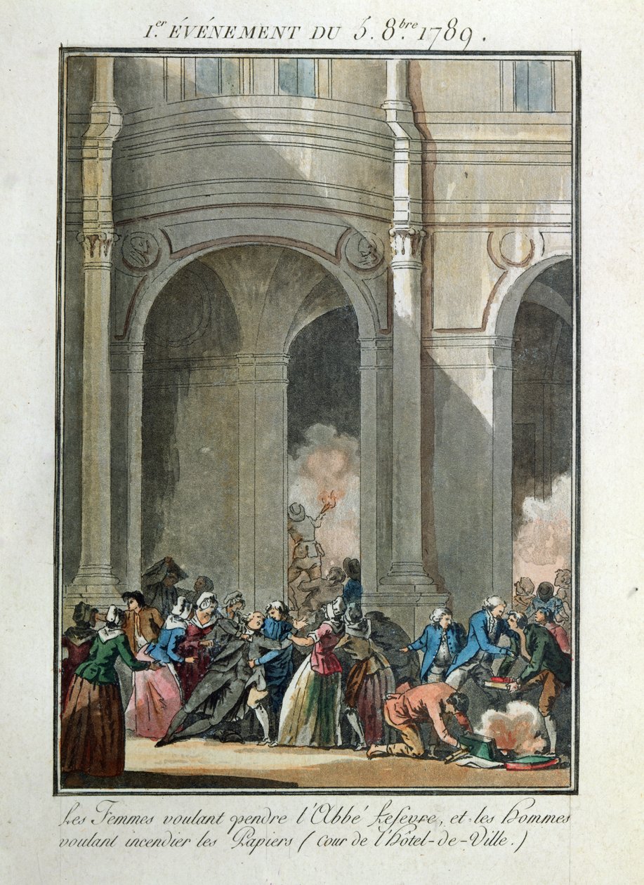 Události 5. října 1789: Ženy chtějí oběsit kněze Lefevre od Jean Francois Janinet