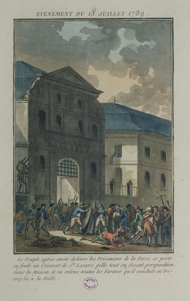 Drancování kláštera Saint-Lazare, 13. července 1789 (akvatinta) od Jean Francois Janinet
