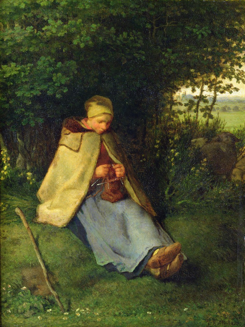 Pletení pletařky nebo sedící pastýřky, 1858-60 od Jean Francois Millet