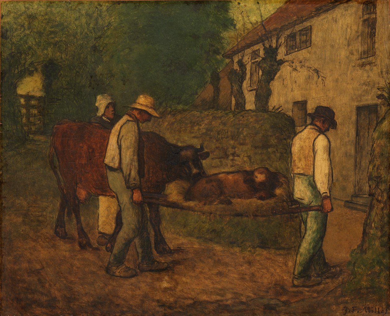 Přivezení tele tele narozeného na polích domů od Jean Francois Millet