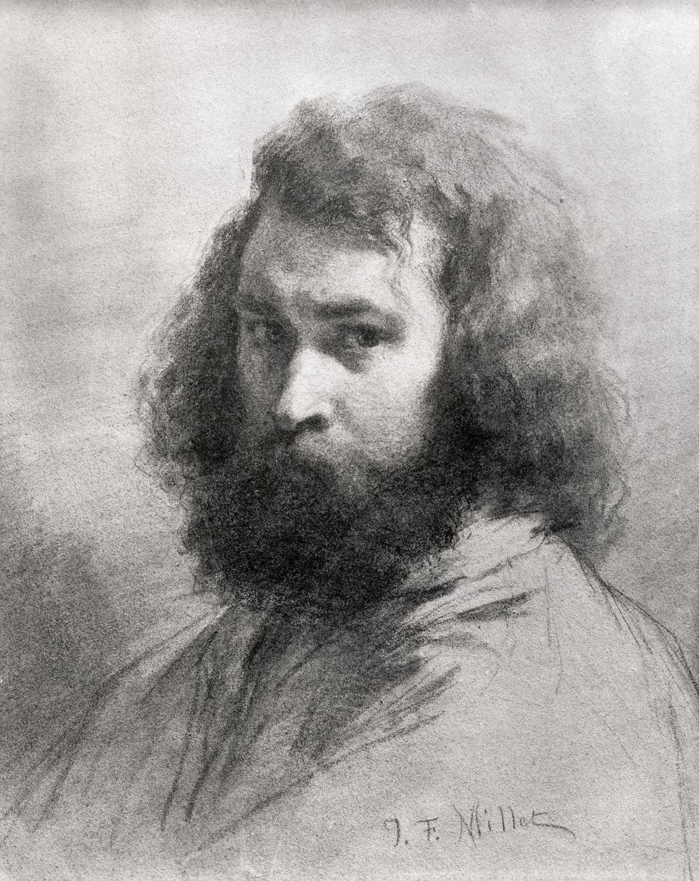 Autoportrét, cca 1845-46 (uhl a tužka na papíře) od Jean Francois Millet