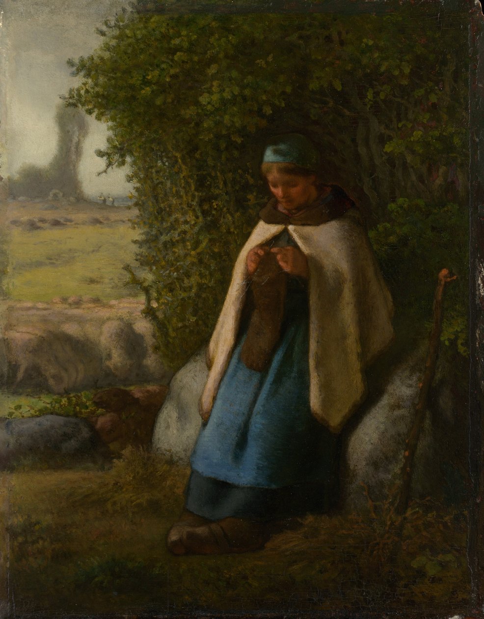 Shepherdess sedící na skále od Jean Francois Millet