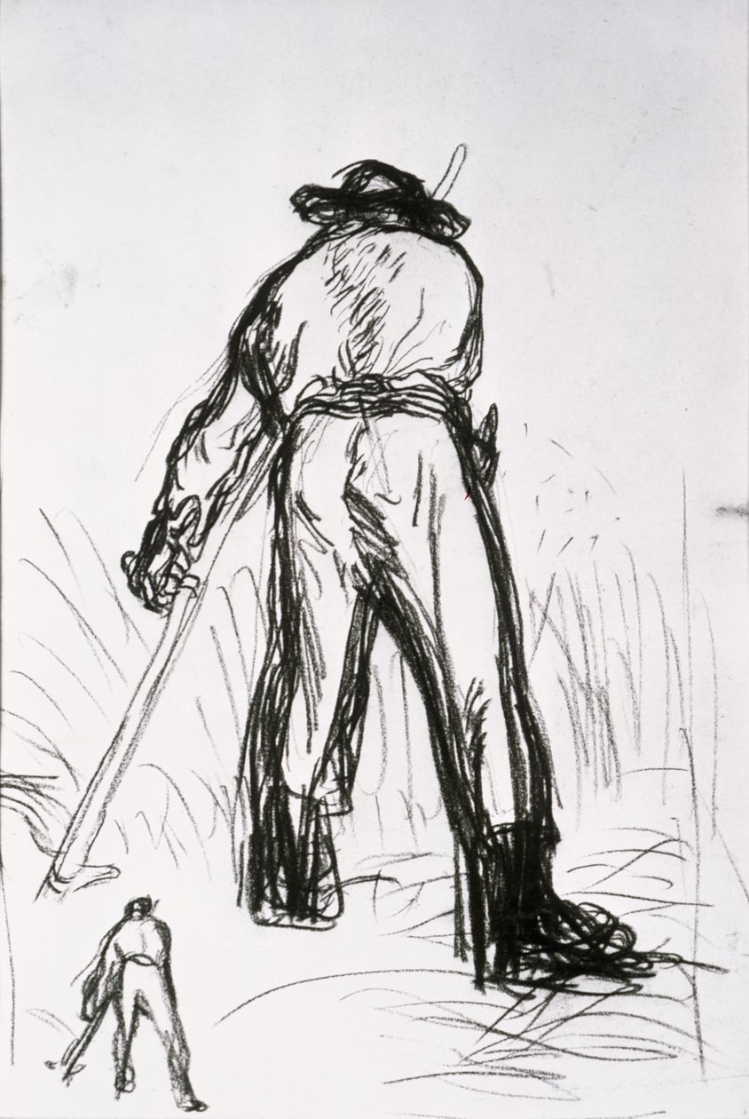Dva ženci při pohledu zezadu (křída na papíře) od Jean Francois Millet