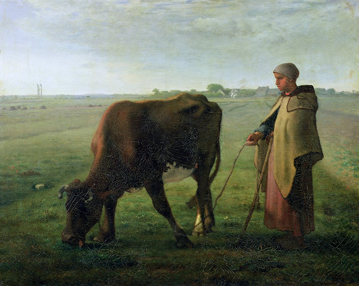 Žena pasoucí svou krávu, 1858 od Jean Francois Millet