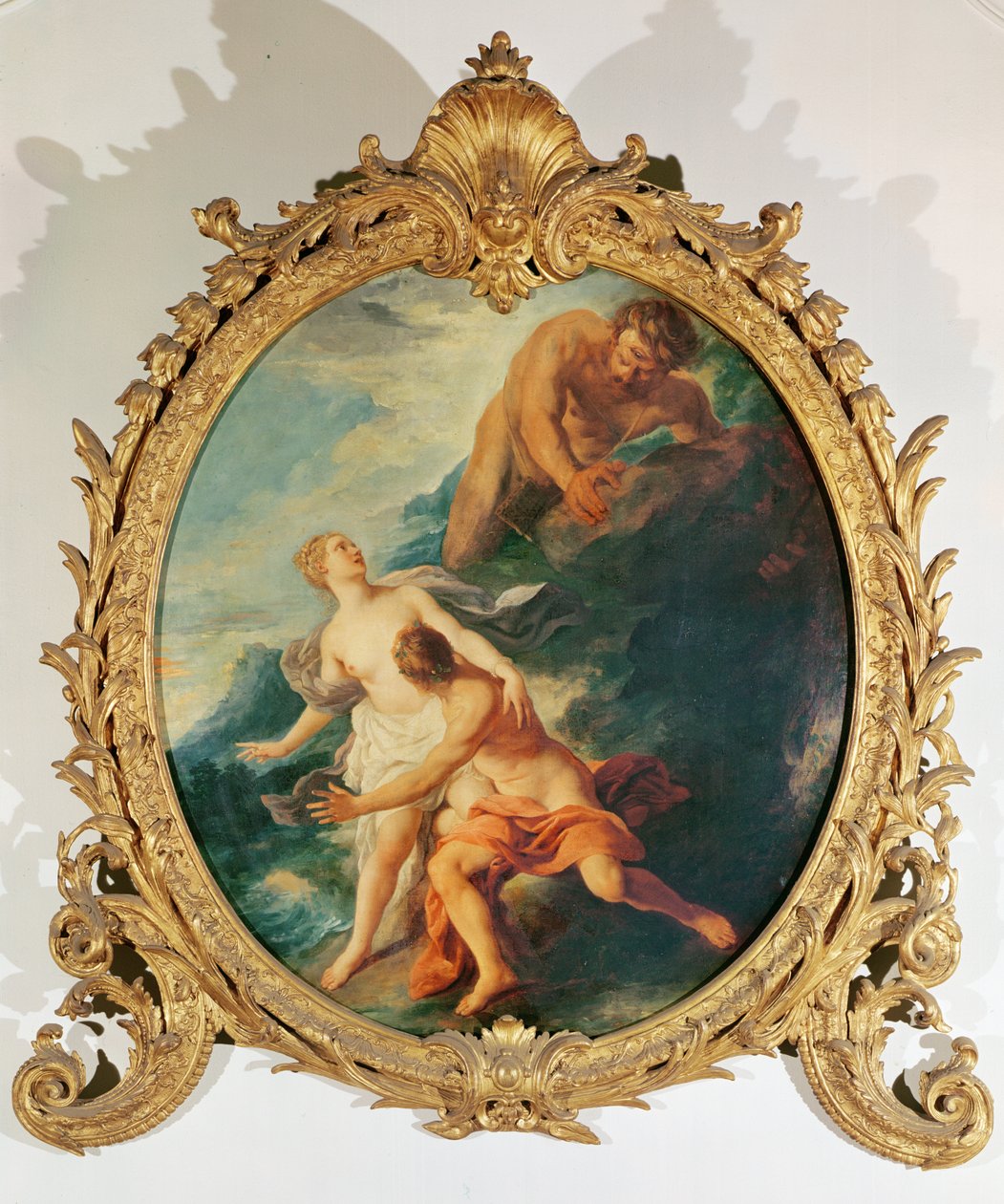 Polyphemus překvapil Acis a Galateu tím, že na ně hodil kámen od Jean François de Troy