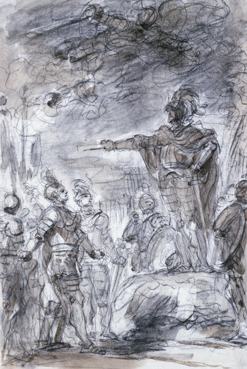 Scéna od Ariostose Orlanda Furioso- Rodomonte a Mandricardo uvádějí svůj případ před Agramante od Jean Honore Fragonard