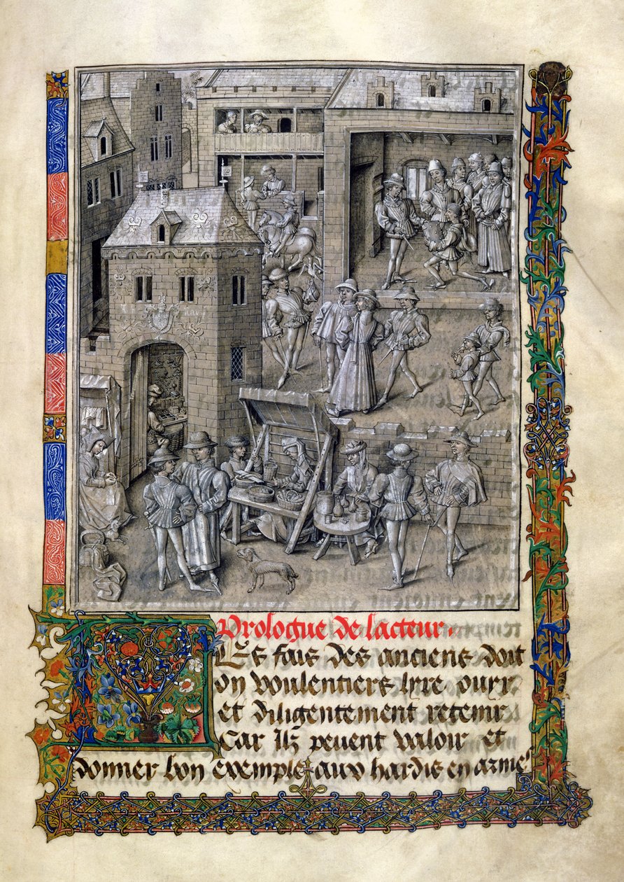 Ms 9066 f.11 Prezentace knihy Philippe Le Bon, z „Chroniques et Conquetes de Charlemagne“ od Davida Auberta, 1458 od Jean I Le Tavernier