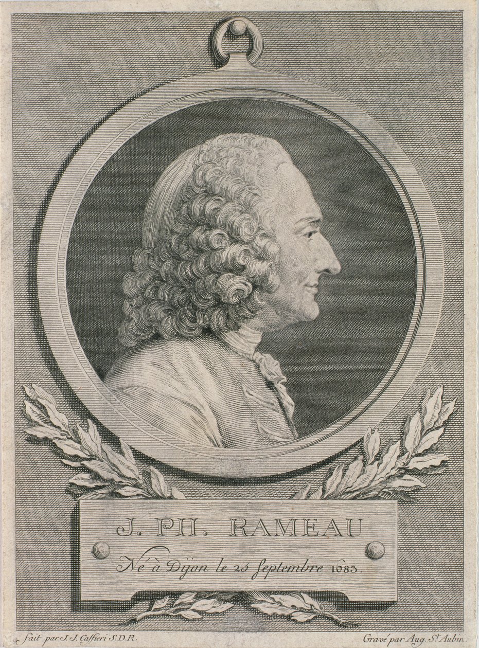Portrét Jean Philippe Rameau (1683-1764) vyrytý Augustem de Saint-Aubin od Jean Jacques Caffieri