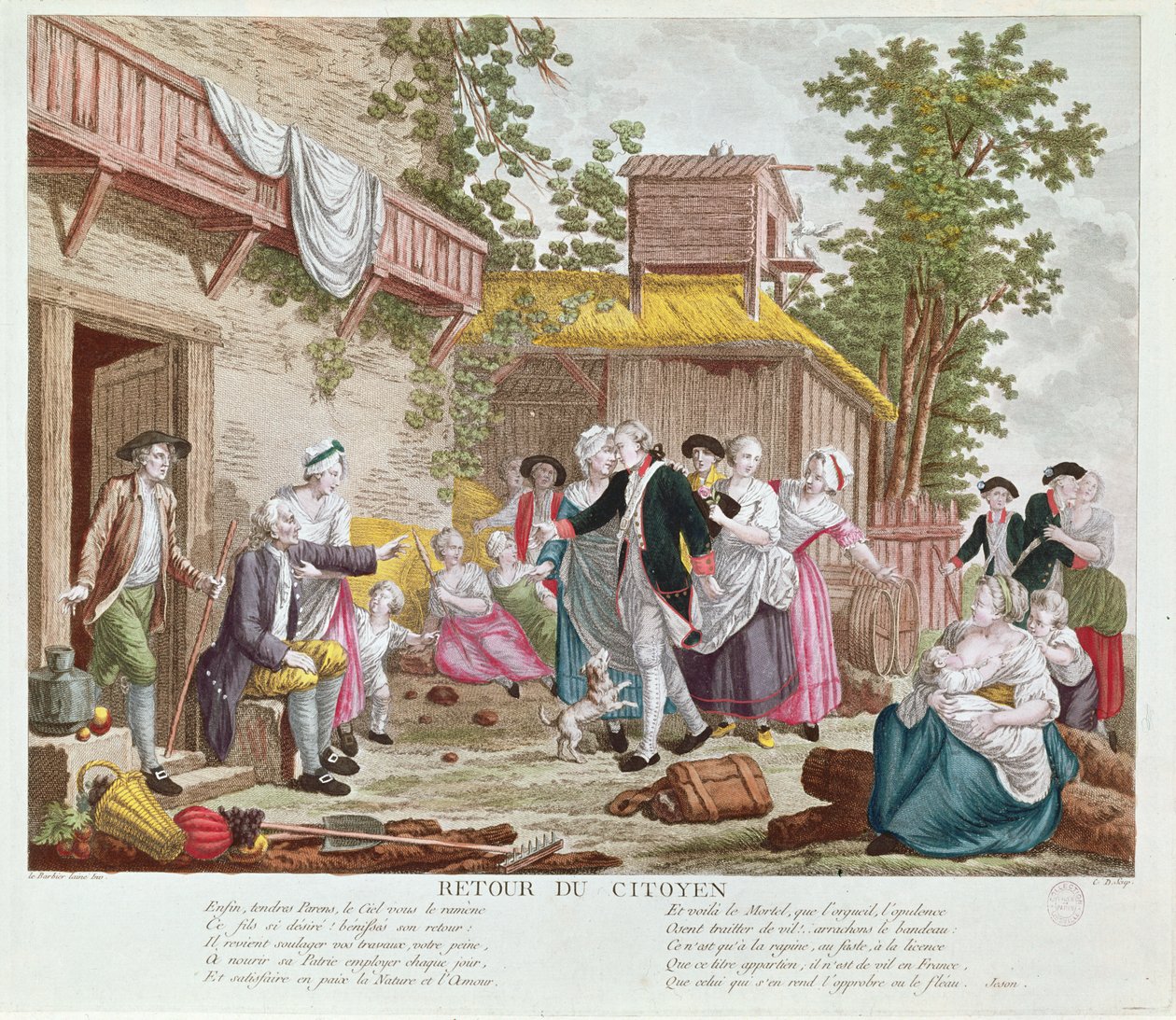 Návrat občana, 1792 (barevná rytina) (viz také 336991) od Jean Jacques Francois Le Barbier